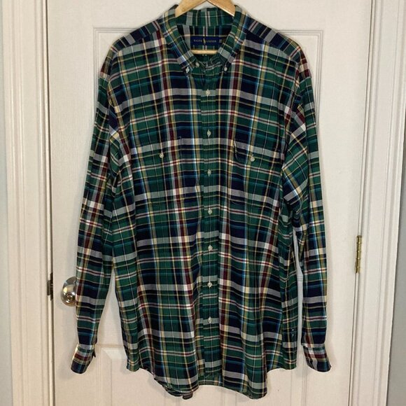 Ralph Lauren Green Plaid Button Down Long Sleeve Shirt Size 2XB - Picture 6 of 6